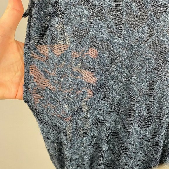 Anthro Deletta XS Navy Blue Loretta Knit Lace Mesh Sheer Banded Hem Top - Picture 5 of 12